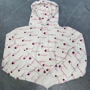 White Champion Cropped Oversized Hoodie